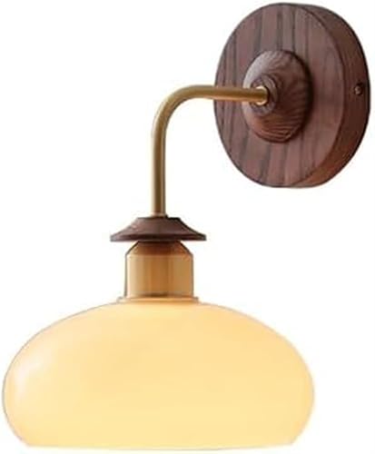 BBioss Wandlampe aus nordischem Holz, robust und modern, aus cremefarbenem Glas, zur Heimdekoration aus der Mitte des Jahrhunderts, Wandleuchten aus Holz für Nachttisch im Badezimmer. von BBioss