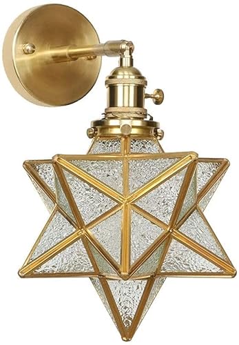 BBioss Wandleuchte Stern mit transparenter Glasabdeckung, industrielle rustikale Vintage-Edison-Wandleuchte, Retro-Montage, 1 Licht, E27-Schalter aus Messing, für den Innenbereich, restauriert von BBioss