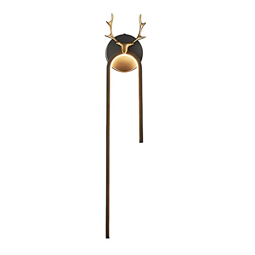 BBioss Wandleuchte aus Hirschhorn aus Kupfer, lineares schwarzes Finish, moderne LED-Wandleuchte - 32 W, 3 Farbmodi, Nachttischlampen, einfache Streifen Lung von BBioss