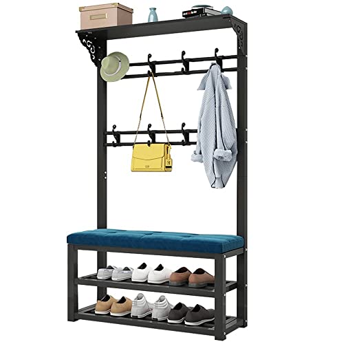 Exquisite Kleiderstange, Schuhbank, Garderobenständer, Aufhänger 3-in-1-Eingang mit Regal, Aufbewahrungsregal, robust und einfach zu montieren (Farbe: Weiß + Violett) von BBioss