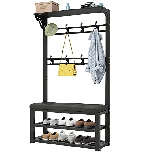 Exquisite Kleiderstange, Schuhbank, Garderobenständer, Aufhänger 3-in-1-Eingang mit Regal, Aufbewahrungsregal, robust und einfach zu montieren (Farbe: Weiß + Violett) von BBioss