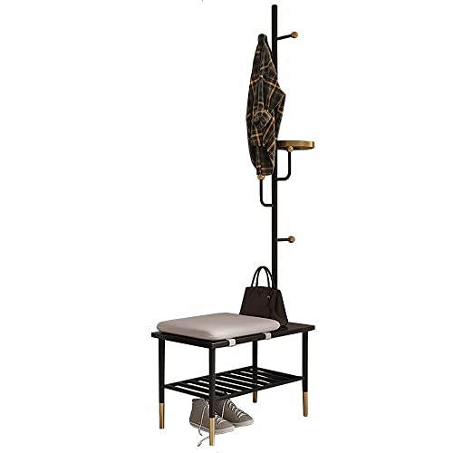 Exquisite Kleiderstange, Schuhbank, Garderobenständer, Aufhänger 3-in-1-Eingang mit Regal, Aufbewahrungsregal, robust und einfach zu montieren (Farbe: Weiß + Violett) von BBioss