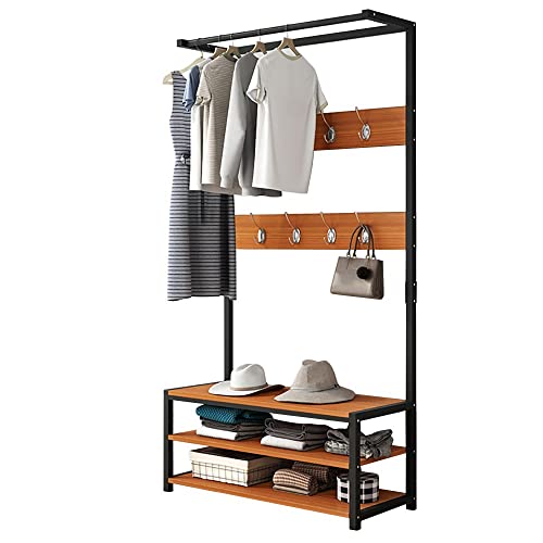 Exquisite Kleiderstange, Schuhbank, Garderobenständer, Kleiderbügel, Sitzbank, 4-in-1, mit Ablageflächen oben und Aufbewahrung, großer Eingangsbereich, 10 Ho von BBioss