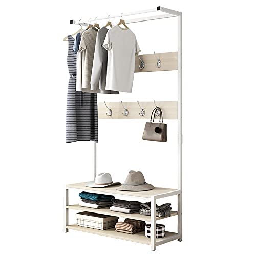 Exquisite Kleiderstange, Schuhbank, Garderobenständer, Kleiderbügel, Sitzbank, 4-in-1, mit Ablageflächen oben und Aufbewahrung, großer Eingangsbereich, 10 Ho von BBioss