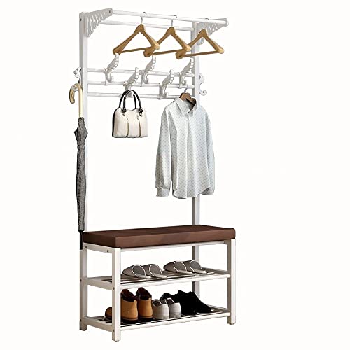 Exquisite Kleiderstange, Schuhbank, Garderobenständer, Kleiderbügel, Sitzbank, 4-in-1, mit Ablageflächen oben und Aufbewahrung, großer Eingangsbereich, 10 Ho von BBioss