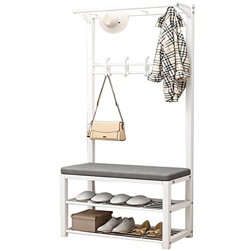Exquisite Kleiderstange Schuhbank Garderobenständer Kleiderbügel Metall mit Sitzbank, 2-lagig und 10 Haken, 3-in-1 Eingangssitz Stahl F Exquisite Kleiderstange Schuhbank Garderobenständer Kleiderbügel Metall mit Sitzbank, 2-lagig und 10 Haken, 3-in-1 Eingangssitz Stahl F von BBioss