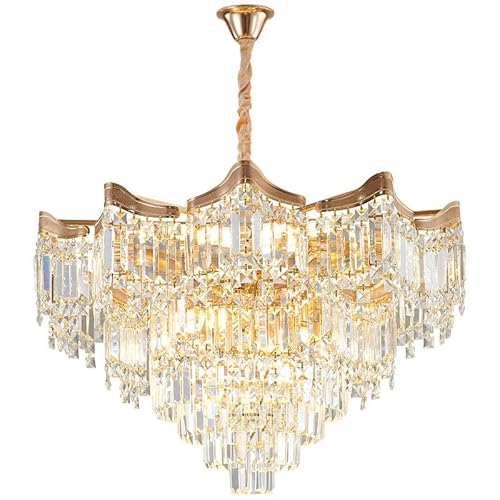 Französische Kristall Kronleuchter Pendelleuchte für Wohnzimmer mit Streifen Modern Flur Stirnlampe in Gold Villa Schlafzimmer Esszimmer Leuchte 50cm von BBioss
