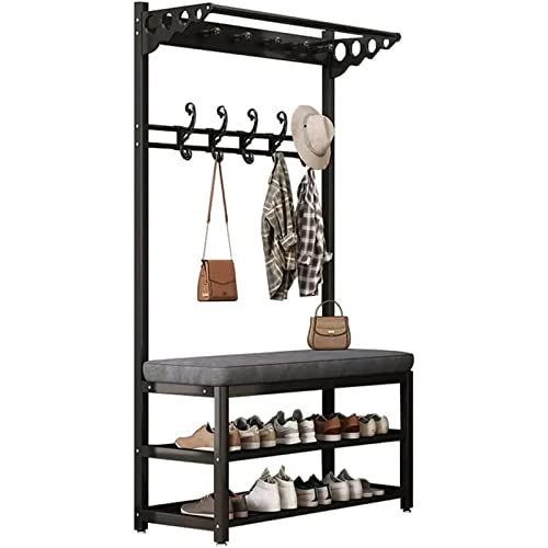 Garderobenständer Schuhbank Set Flur Baum Metall mit Haken Schwerlast freistehender Kleiderbügel 3-in-1 funktionale Industriemöbel für Schlafzimmer Aufbewahrung Rac von BBioss