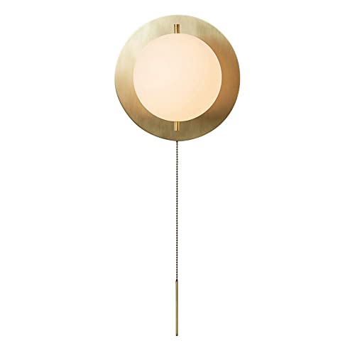 Glas Wandleuchte mit Kordelzug, Kupfer Lampe Mitte Jahrhundert Moderne Lampe mit Messing Kopfteil für Wohnzimmer Schlafzimmer Nachttisch Flur von BBioss