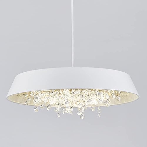 Industrielle Kristall-Pendelleuchte mit trommelförmigem LED Kronleuchter, rustikale Metallpendelleuchte mit Kristalltropfen und weißem Schmiedeeisen Schirm Industrielle Kristall-Pendelleuchte mit trommelförmigem LED Kronleuchter, rustikale Metallpendelleuchte mit Kristalltropfen und weißem Schmiedeeisen Schirm von BBioss