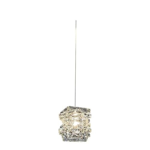 Kristall-Kronleuchter Modern Square Simple Restaurant Einzelkopf Kleine Pendelleuchte Transparent Silber Schlafzimmer Nachttisch von BBioss