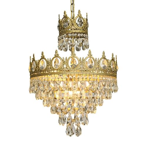 Krone Kristall Pendelleuchte Französisch Hof Retro Kronleuchter Amerikanische Restaurant Schlafzimmer Nachttisch Leuchten Eingang Flur Ankleideraum Gold von BBioss