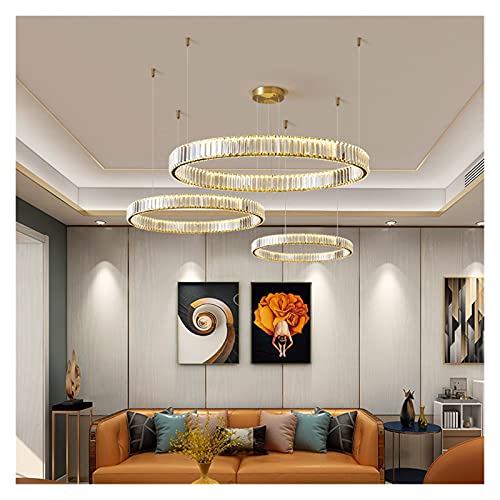 Kronleuchter Moderne Kristall Kreis RC Led Dimmbar Gold/Chrom Stahl Ring Pendelleuchte Wohnzimmer Pendelleuchte (1 d40cm) von BBioss