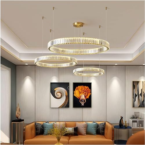 Moderner Kristall Kreis LED Kronleuchter Dimmbar Verstellbare Kronleuchter mit 2 Ringen Pendelleuchte für Wohnzimmer Deckenbeleuchtung Pendelleuchte Einfarbige Moderner Kristall Kreis LED Kronleuchter Dimmbar Verstellbare Kronleuchter mit 2 Ringen Pendelleuchte für Wohnzimmer Deckenbeleuchtung Pendelleuchte Einfarbige von BBioss