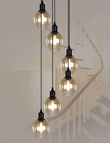 Moderner spiralförmiger Glas-Kronleuchter mit Retro-Design, große E27 LED Pendelleuchten für Duplex Treppe in einer Villa, lange Treppe, mehrere Kugeln (10 Kugeln) von BBioss