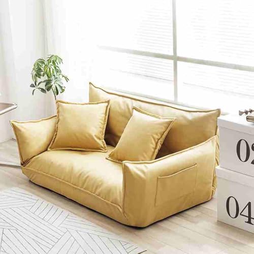 Sitzsack Sofa Bodensofa Lazy Sofa Bodenschlafsofa, faltbares Schlafbett mit 5-Positionen-Rückenlehne, 2 Kissen, umwandelbare Futoncouch für das Wohnzimmer, gelb 2 von BBioss