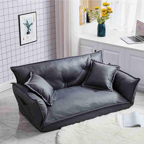 Sitzsack Sofa Bodensofa Lazy Sofa Bodensofa Bett Klappbares Schlafbett Mit 5-Positionen-Rückenlehne 2 Kissen Umwandelbare Futoncouch für Wohnzimmer Dunkelgrau 2 von BBioss