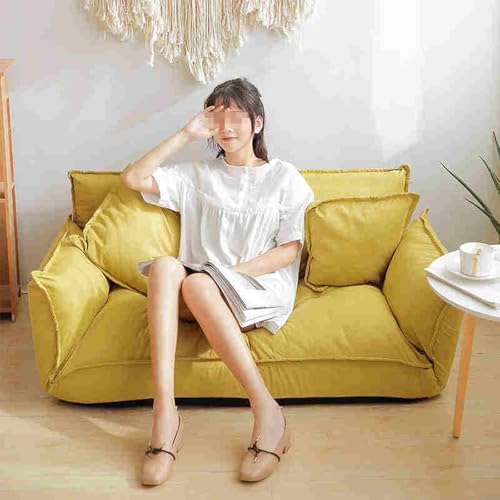 Sitzsack Sofa Bodensofa Lazy Sofa Verstellbares Bodenschlafsofa, Faltbares Lazy Couchbett Mit Verstellbarer Rückenlehne Und Armlehnen, Bodensitzgelegenheit Für Gaming-Wohnzimmer-Schlafzimmer Gelb-1 von BBioss