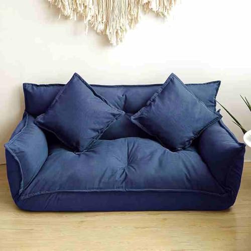 Sitzsack Sofa Bodensofa Lazy Sofa verstellbares Bodensofa faltbares Schlafbett mit 5 Positionen Rückenlehne 2 Kissen umwandelbares Futon für das Wohnzimmer Marineblau 1 von BBioss