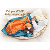 Orange Minky Fuchs Schmusetuch Handgemachtes Satin Lovey, Individualisierbar von BBsForBabies
