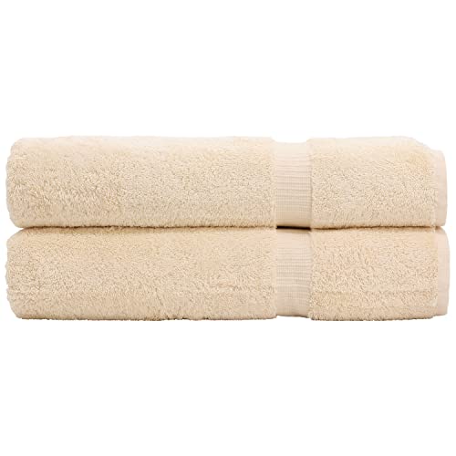 BC BARE COTTON Dobby Border Collection Handtuch-Sets, Baumwolle, Beige, Bath Sheets - Set of 2, 2 von Bare Cotton