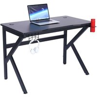 Bc-elec - WD0004 Gamer-Schreibtisch 110x60x75cm Computertisch mit Kabeldurchführung, Becherhalter und Headsethalterung - Schwarz von BC-ELEC