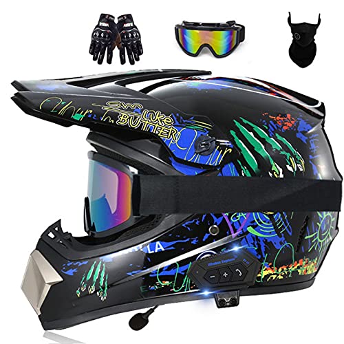 DOT Approved Herren Bluetooth Cross Helm mit Brille Maske Handschuhe Leichter Motocross Helm Integralhelm für Enduro Quad ATV Downhill BMX Integral Motocross Helme F,S von BCBKD