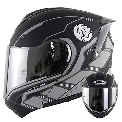 Leichter Motorrad-Klapphelm DOT/ECE-GeprüFter Modularer Vollgesichts-Motorrad-Crashhelm FüR MäNner Und Frauen Silbergrauer Moped-Streetbike-Rennhelm Mit Doppelter Sonnenblende Silver Lens,4XL von BCBKD