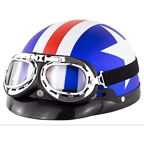 BCBKD Retro Motorrad Halbhelm Offener Helm Mit Brille Vintage Halb Offener Helm ECE Zugelassen Vier Jahreszeiten Universal Motorrad Helm Für Männer Und Frauen C,56-61 CM von BCBKD