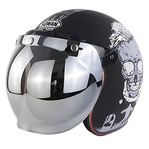 Vintage Motorrad Jethelm, Retro ECE Genehmigt 3/4 Halbhelm Jethelm Mit Einziehbarem Visier Bubble Mirror Helm Für Roller Männer Frauen I,XL von BCBKD