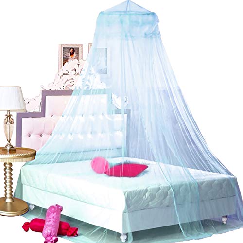 BCBYou Prinzessinnen-Betthimmel, Moskitonetz, runde Spitze, Kuppel für Doppelbetten und Queen-Size-Betten, Kinderbett mit Jumbo-Haken (hellblau) von BCBYou