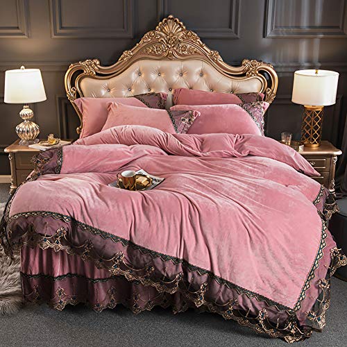 Bedding Luxury Flannel Plush Fluffy Duvet Cover Bedspread Sheets Quilt Defense - Allergic Anti-Finkle Cute Warm Fluffy Fringed Ruffled Bed Skirt Pillowcase Bed 4-Pcs Double Queen King (B King) von BCCCLLLSA