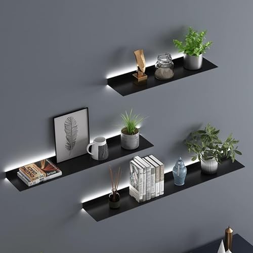 Schwebendes Bücherregal aus Metall, mit eingebautem beleuchtetem LED-Licht, moderne Wandhalterung, Beleuchtungs-Organizer, kreatives Wandregal, für Schlafzimmer, Küche, Bad, Weiß, 180 cm (schwarz, 180 Schwebendes Bücherregal aus Metall, mit eingebautem beleuchtetem LED-Licht, moderne Wandhalterung, Beleuchtungs-Organizer, kreatives Wandregal, für Schlafzimmer, Küche, Bad, Weiß, 180 cm (schwarz, 180 von BCCCLLLSA