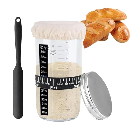 BCENG 1000 ml Sauerteig Starter Set mit Aluminiumkappe wiederverwendbares Sauerteig-Brot-Backzubehör Gärtuch Thermometerpapier Silikon-Spatel Stoffhut Etikett zum Backen von Sauerteigbrot von BCENG