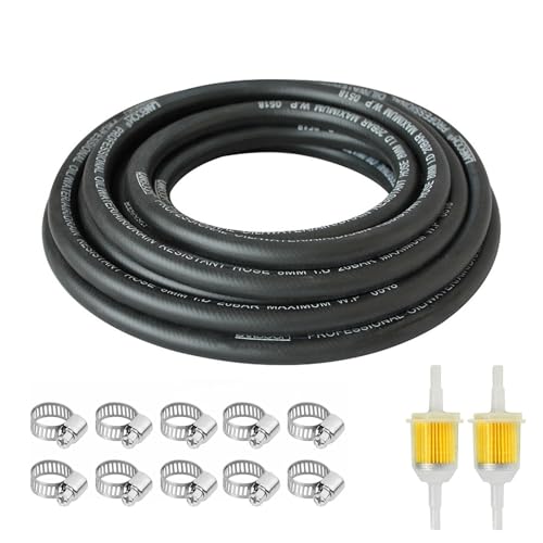 BCENG 2 Meter Benzinschlauch Kit Ø 8 mm Innendurchmesser Kraftstoffschlauch Kraftstoffgasleitung Kit mit 10 Stücke Schlauchschellen mit 2 Stück 6-8 mm Inline-Kraftstofffilter für Auto Motorrad Roller von BCENG