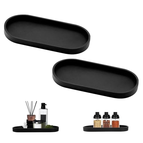 BCENG 2 Stück Badezimmer Tablett Deko Tablett Schwarz Silikon Ablageschale Ablageschale Kosmetik Kleines Oval Tablett Kleines Tablett für Schmuckstücke Shampoo Lippenstift Kerzen BCENG 2 Stück Badezimmer Tablett Deko Tablett Schwarz Silikon Ablageschale Ablageschale Kosmetik Kleines Oval Tablett Kleines Tablett für Schmuckstücke Shampoo Lippenstift Kerzen von BCENG