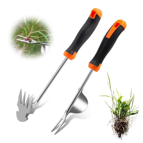BCENG 2 Stück Unkrautstecher Edelstahl Wurzeljäter mit Griff Unkraut Werkzeug Manueller Weeder Weeding Artifact Unkrautjäter Gartenarbeit zum Graben Jäten Umpflanzen Entwurzeln von BCENG
