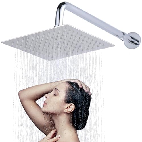 BCENG Duschkopf 8 Zoll Regendusche Duschkopf mit Ständer Quadrat Hochdruck Duschkopf mit Anti-Kalk-Düsen 360°Verstellbarer Wasserfall Duschkopf 304 Edelstahl Drehbar Regendusche Brausekopf Chrom 20cm von BCENG