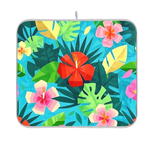 Abtropfmatte, geometrisch, abstrakt, Blumenblatt, blau, Sommer, wiederverwendbar, rechteckig, klein, Küche, Arbeitsplatte, Dekoration, 40,6 x 45,7 cm, leicht zu reinigen, dekorative Heimdekoration von BCFHRGT