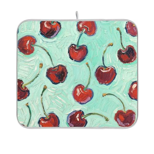 Abtropfmatte mit Kirschfrucht-Motiv, wiederverwendbar, rechteckig, klein, Küche, Arbeitsplatte, Dekoration, 40,6 x 45,7 cm, leicht zu reinigen, dekorative Heimdekoration Abtropfmatte mit Kirschfrucht-Motiv, wiederverwendbar, rechteckig, klein, Küche, Arbeitsplatte, Dekoration, 40,6 x 45,7 cm, leicht zu reinigen, dekorative Heimdekoration von BCFHRGT