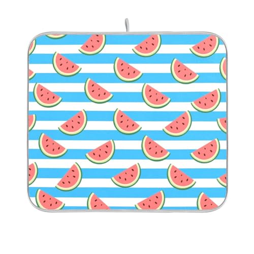 Abtropfmatte mit blau-weiß gestreiften Früchten, Wassermelonen, wiederverwendbar, rechteckig, kleine Abtropfmatten für Geschirr, Mikrofaser, 40,6 x 45,7 cm, leicht zu reinigen, dekorative von BCFHRGT