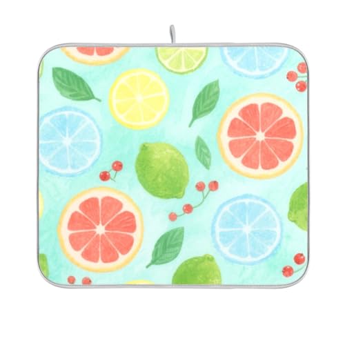 Abtropfmatte mit buntem Zitronenmotiv, wiederverwendbar, rechteckig, klein, 40,6 x 45,7 cm, leicht zu reinigen, dekorative Heimdekoration Abtropfmatte mit buntem Zitronenmotiv, wiederverwendbar, rechteckig, klein, 40,6 x 45,7 cm, leicht zu reinigen, dekorative Heimdekoration von BCFHRGT
