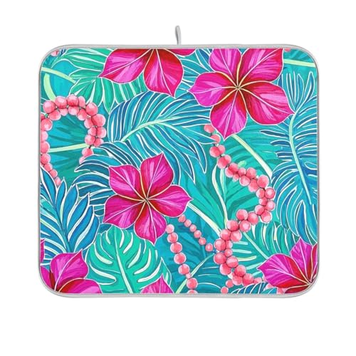 Abtropfmatte mit tropischen Blättern, Blau, Magenta, wiederverwendbar, rechteckig, klein, Küche, Arbeitsplatte, Dekoration, 40,6 x 45,7 cm, leicht zu reinigen, dekorative Heimdekoration Abtropfmatte mit tropischen Blättern, Blau, Magenta, wiederverwendbar, rechteckig, klein, Küche, Arbeitsplatte, Dekoration, 40,6 x 45,7 cm, leicht zu reinigen, dekorative Heimdekoration von BCFHRGT