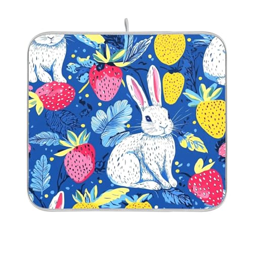 Dots, Kaninchen und Erdbeeren, lebendiges, nahtloses Bild, Abtropfmatte, wiederverwendbar, rechteckig, kleines Abtropfbrett, 40,6 x 45,7 cm, leicht zu reinigen, dekorative Heimdekoration Dots, Kaninchen und Erdbeeren, lebendiges, nahtloses Bild, Abtropfmatte, wiederverwendbar, rechteckig, kleines Abtropfbrett, 40,6 x 45,7 cm, leicht zu reinigen, dekorative Heimdekoration von BCFHRGT