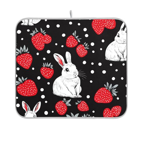 Dots, Kaninchen und Erdbeeren, lebendiges, nahtloses Bild, Geschirrmatte, wiederverwendbar, rechteckig, kleine Gummimatte, Arbeitsplatte, 40,6 x 45,7 cm, leicht zu reinigen, dekorative Heimdekoration Dots, Kaninchen und Erdbeeren, lebendiges, nahtloses Bild, Geschirrmatte, wiederverwendbar, rechteckig, kleine Gummimatte, Arbeitsplatte, 40,6 x 45,7 cm, leicht zu reinigen, dekorative Heimdekoration von BCFHRGT