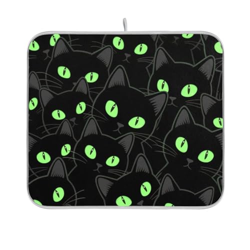 Geschirrmatte mit niedlichem Cartoon-Motiv, Motiv: schwarze Katze, Happy Halloween, wiederverwendbar, rechteckig, kleine Küche, Arbeitsplatte, Dekoration, 40,6 x 45,7 cm, leicht zu reinigen von BCFHRGT