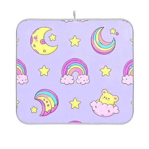 Geschirrmatte mit niedlichem Cartoon-Regenbogen-Stern, violett, pfirsichfarben, wiederverwendbar, rechteckig, kleine Küchenarbeitsplatte, Dekoration, 40,6 x 45,7 cm, leicht zu reinigen, dekorative Geschirrmatte mit niedlichem Cartoon-Regenbogen-Stern, violett, pfirsichfarben, wiederverwendbar, rechteckig, kleine Küchenarbeitsplatte, Dekoration, 40,6 x 45,7 cm, leicht zu reinigen, dekorative von BCFHRGT