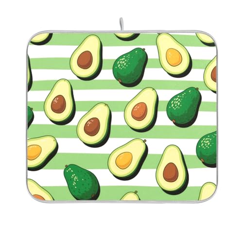 Grün-weiß gestreifte Avocado-Obst-Geschirrmatte, wiederverwendbar, rechteckig, kleine Abtropfmatten für Geschirr, 40,6 x 45,7 cm, leicht zu reinigen, dekorative Heimdekoration von BCFHRGT