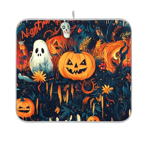 Gruselige Halloween-Kürbis-Abtropfmatte, wiederverwendbar, rechteckig, klein, 40,6 x 45,7 cm, leicht zu reinigen, dekorative Heimdekoration von BCFHRGT