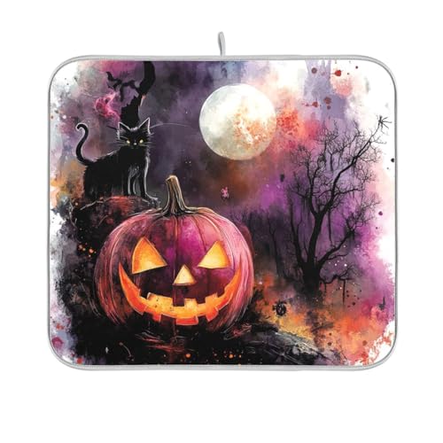 Gruselige Halloween-Kürbis-Geschirrmatte, wiederverwendbar, rechteckig, klein, 40,6 x 45,7 cm, leicht zu reinigen, dekorative Heimdekoration von BCFHRGT